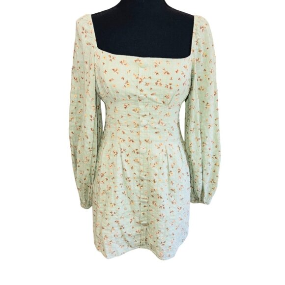 Sabo Tyla Cottage Core Floral Puff Sleeve Mini Dress Square Neck S Boho Peasent - Picture 3 of 13